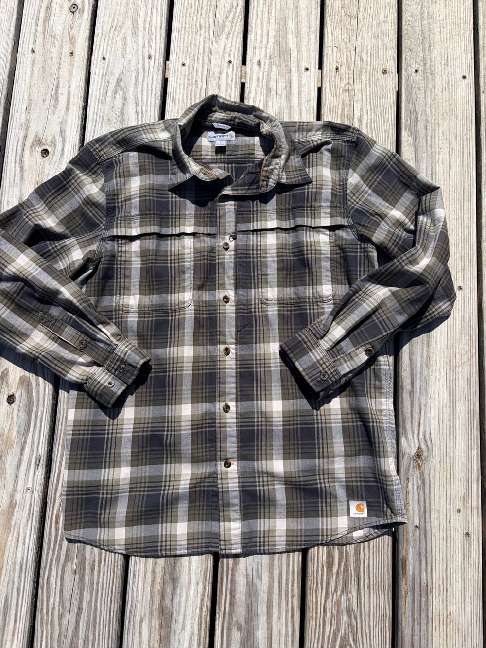 Mens Carhartt Force Heavy Flannel Plaid Shirt 100% Cotton Original Fit Size L
